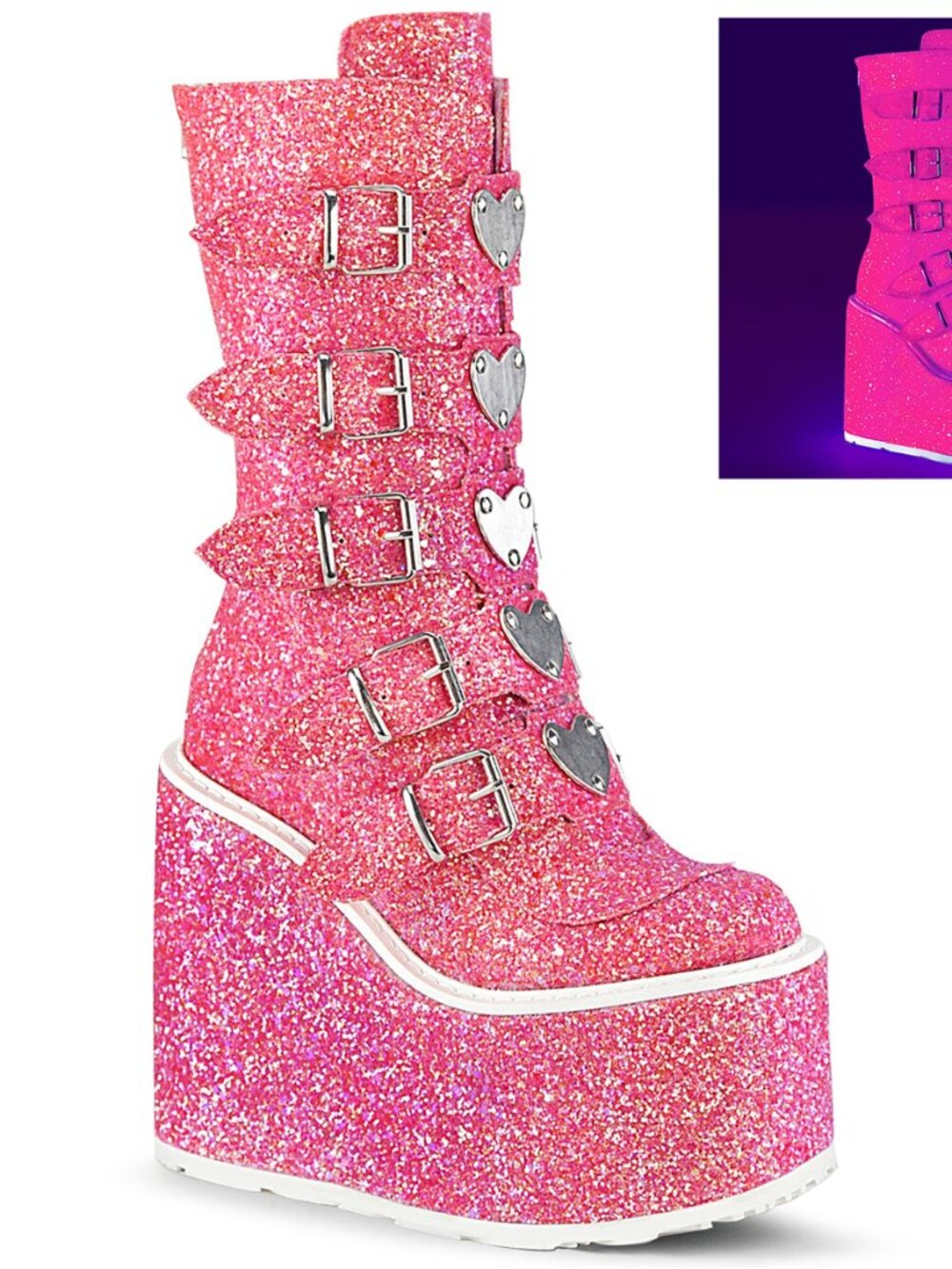 Pink Glitter 5.5" Platform Mid-Calf Boots | Goth Rave Festival Footwear